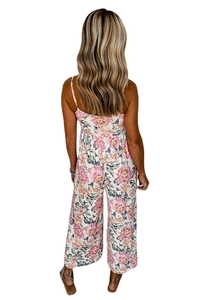 Floral print high waist wide leg jumpsuit with backless spaghetti straps for women