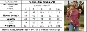 Detailed size chart for women's long sleeve ribbed t-shirt from size S to XXL