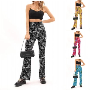 Pantalon évasé à Taille Haute pour Femmes avec Imprimé Tourbillon de Marbre Pantalon Large Décontracté avec Cordon de Serrage Streetwear