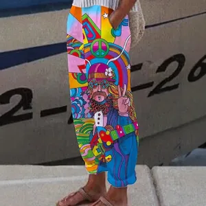 Pantaloni Joggers Donna Hippie Psichedelici Stampa 3D Pantaloni Casual Larghi Multicolore Segno della Pace Nota Musicale Grafica Vita Alta