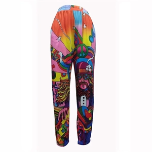 Pantaloni casual da donna con stampa hippie 3D e motivi artistici psichedelici larghi