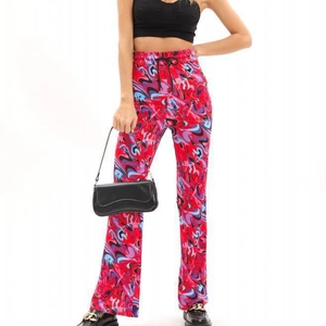 Pantalon évasé à taille haute pour femmes avec imprimé marbre et cordon serrage