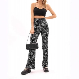 Pantalon évasé taille haute pour femme avec imprimé marbre et cordon de serrage chic