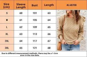 Size chart for women loose thick sweater showing sleeve length, bust and length details