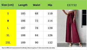 Guide des tailles pour pantalon large à taille haute de S à 2XL avec mesures précises