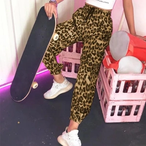 Pantalon de Jogging Imprimé Léopard à Taille Haute pour Femmes Pantalon Harem Décontracté Streetwear Taille Élastique Cordon