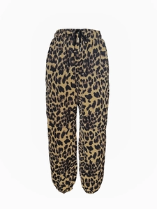 Pantalon de jogging femme imprimé léopard avec taille haute élastique et cordon noir