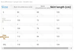 Detailed size chart for square neck long sleeve dress featuring S to XXL measurements