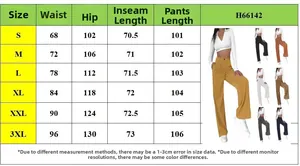 Detailed size chart for high-waisted corduroy pants showing waist and inseam measurements