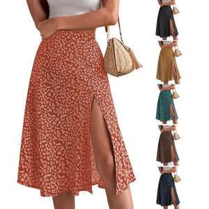 Women Summer Casual Floral High Waist A-Line Skirt With Side Slit Elegant Boho Midi Long Skirt For Vacation Daily Wear