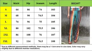 Size guide for women's high waisted flared pants featuring a detailed measurement chart