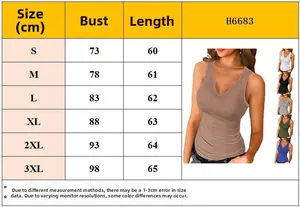 Detailed size chart for women's solid color tank top showing bust and length in centimeters