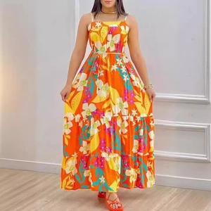 Robe Maxi Bohème Grandes Tailles pour Femmes à Fines Bretelles Étagée Robe Longue de Plage Été Taille Haute