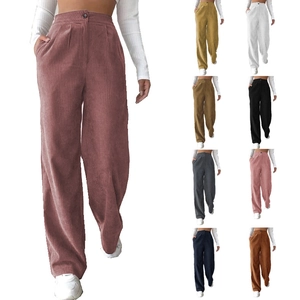 Women's high waist wide leg corduroy trousers in rose pink with multi-color swatches