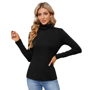 Women's slim fit black turtleneck knitted long sleeve top in a minimalist solid style