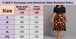 Tableau des tailles détaillé pour la robe longue fleurie noire et orange chic