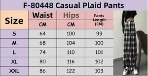 Tableau des tailles détaillé pour le pantalon à carreaux taille haute avec mesures