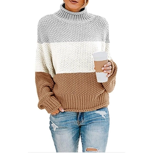 Jersey de cuello alto para mujer con bloques de color gris blanco y marrón de punto