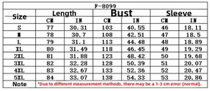 Size chart table for ruffle blouse showing bust and length measurements from S to 5XL