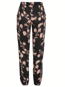 Women's summer loose high-waist floral joggers with elastic waist and tapered ankle cuffs