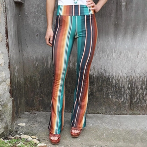 Women's high waist flared pants with colorful vertical stripes and slim fit design