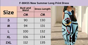 Guide des tailles pour robe longue d'été avec imprimé abstrait et style bohème
