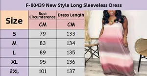 Size guide for summer strappy maxi dress showing bust and length measurements in centimeters
