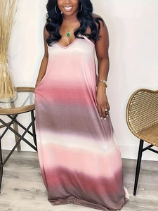 Women Sexy V Neck Ombre Print Camisole Maxi Dress Sleeveless Spaghetti Strap Summer Beach Resort Loose Long Sundress