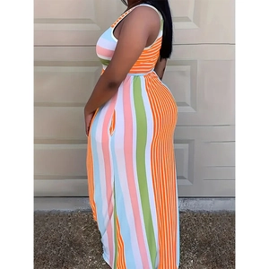 Women's sleeveless multi-color striped maxi dress with side pockets and hem slits