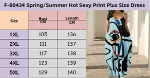 Size chart for plus size V-neck summer dress with digital print from 1XL up to 5XL
