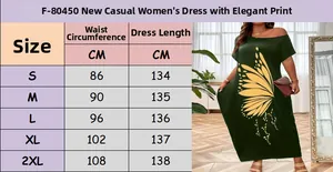 Größentabelle für Freizeit-Maxikleid mit Digitaldruck von Größe S bis 2XL