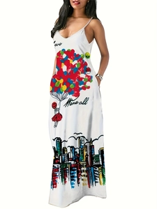 Vue détaillée de la poche latérale sur cette robe longue blanche à imprimé graffiti