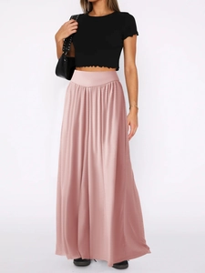 Pantalon de danse large à taille haute pour femme en rose clair au tissu fluide