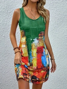 Ärmelloses Damen-Sommerkleid in Smaragdgrün mit abstraktem Ölgemälde-Print in Übergröße