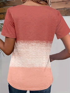 Detail view of the back of the three-color ombre gradient short sleeve women's t-shirt