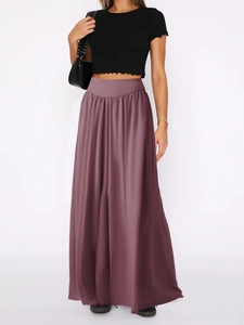 Pantalon large taille haute pour femme en violet mauve avec taille élastique plissée