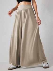 Pantalon de danse large à taille haute pour femme en kaki avec drapé élégant
