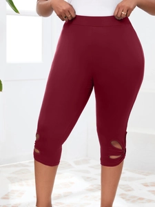 Legging court bordeaux taille haute pour femme avec détails ajourés pour le sport