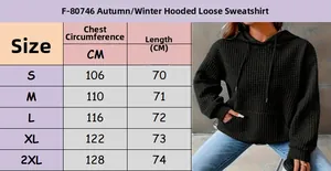 Size chart for autumn winter waffle knit hoodie featuring measurements from S to 2XL