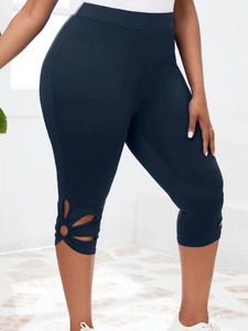 Legging de yoga bleu marine à taille haute avec détails ajourés floraux élégants