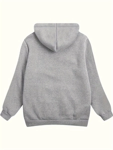 Detailed back view of a grey oversized fleece hoodie with ribbed cuffs and hem details