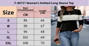Größentabelle für Damen Strickoberteil mit Langarm und Kontraststreifen in schmaler Form