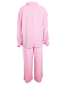 Ensemble décontracté deux pièces pour femme avec chemise rose et pantalon taille haute