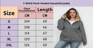 Size chart for women's warm hooded fleece jacket showing measurements from S to 2XL