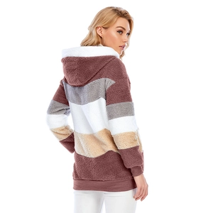 Felpa con cappuccio in pile sherpa da donna con design patchwork a righe multicolore autunno