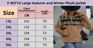 Detailed size chart for women fleece pullover with Aztec geometric print and zipper