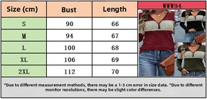 Guide des tailles avec mesures du buste et longueur pour haut femme zippé à manches longues