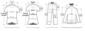Detailed measurement guide chart for women's dress and casual clothing size accuracy