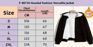 Size chart detail for the hooded fleece jacket showing measurements from S to 2XL sizes