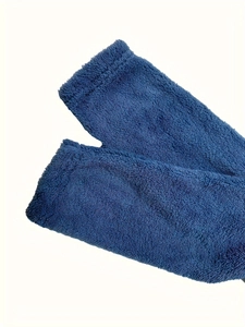 Detail of plush navy blue flannel fabric showing soft texture and thick thermal fibers
